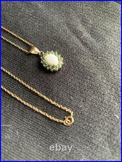 Vintage 9ct Gold Emerald & Opal Pendant 18 Helix 9ct Gold Necklace Xmas Gift