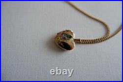 Vintage 9ct Gold Enamel Butterfly Heart Shaped Locket & 9ct Chain C1970's Box