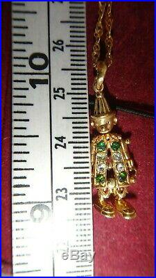 Vintage 9ct Gold Moving Clown Pendant Charm & Chain and Coloured Stones