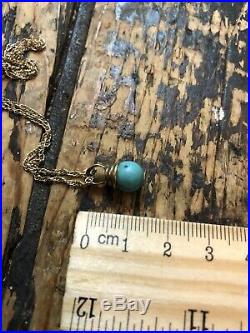 Vintage 9ct Gold Turquoise Pendant Chain Necklace