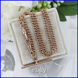 Vintage 9ct Rose Gold Curb Link Albert Chain with T-Bar and Double Dog Clip 1994