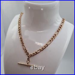 Vintage 9ct Yellow Gold 5mm Figaro Link Chain T-Bar Necklace Hallmarked 18 46cm