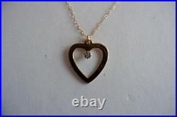Vintage 9ct Yellow Gold Diamond'heart Shaped' Pendant Necklace & 9ct Chain