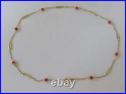 Vintage 9ct yellow gold coral chain link necklace (3.5g)