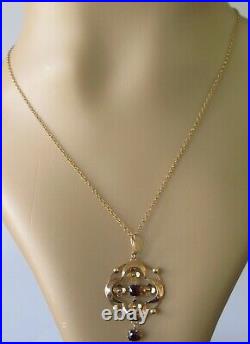 Vintage 9ct yellow gold garnet open pendant & 9ct yellow gold chain