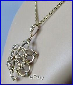 Vintage 9ct yellow gold multi seed pearl pendant & 9ct yellow gold chain