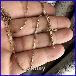 Vintage / Antique 9ct 375 Solid Gold Cross pendant Chain 41cm Necklace 2.58g