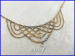 Vintage Antique Victorian Edwardian 9k 9ct Gold Seed Pearl Necklace