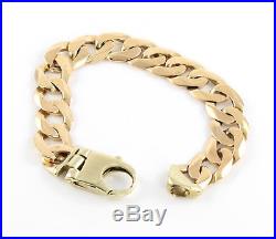 Vintage Heavy Men's Gents Solid 9Ct Gold Flat Curb Link Chain Bracelet, 42g