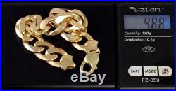 Vintage Heavy Men's Gents Solid 9Ct Gold Flat Curb Link Chain Bracelet 48.8g