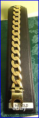 Vintage MENS 8.25 9ct Gold CURB CHAIN Bracelet HEAVY 43gr 14mm Hm RRP New£2500