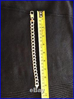 Vintage Men's Gents Heavy Solid 9Ct Gold Flat Curb Link Bracelet 49g