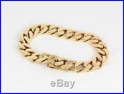 Vintage Men's Gents Heavy Solid 9Ct Gold Flat Curb Link Bracelet 69.9g