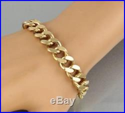 Vintage Men's Gents Heavy Solid 9Ct Gold Flat Curb Link Chain Bracelet 61.4g