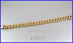 Vintage Men's Gents Heavy Solid 9Ct Gold Flat Curb Link Chain Bracelet 61.4g