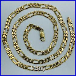 Vintage Solid 9ct Yellow Gold 5mm Figaro Chain 24 Necklace #727