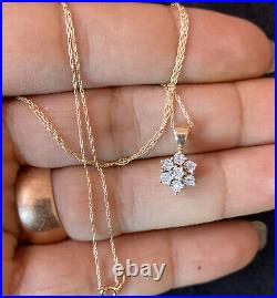 Vintage Yellow Gold Necklace 9ct Gold Diamond Cluster Pendant & 10ct Chain 18