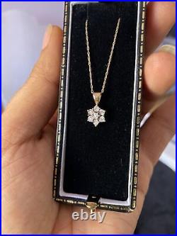 Vintage Yellow Gold Necklace 9ct Gold Diamond Cluster Pendant & 10ct Chain 18