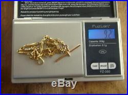 Vtg Victorian Albert/Albertina 9ct Gold Solid link watch chain 2 x Swivels/T Bar