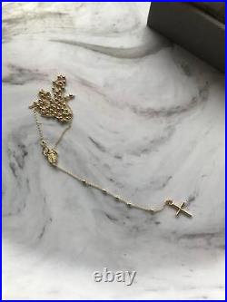 Womens Gold Rosary Bead Cross Necklace 9ct Yellow Gold Ladies 18 Inch
