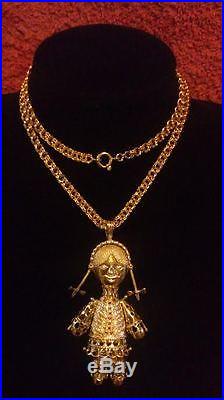 X-LARGE 9ct GOLD on 925 STERLING SILVER Articulated Movable RAGDOLL Necklace