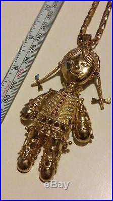 X-LARGE 9ct GOLD on 925 STERLING SILVER Articulated Movable RAGDOLL Necklace