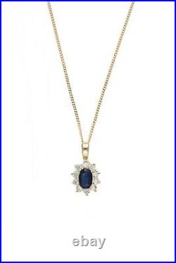Yellow Gold Sapphire Pendant Cluster Necklace Hallmarked 18 Chain British Made